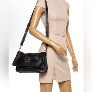 Tory Burch Black Amanda Foldover Leather shoulder bag & COA  free shipping
